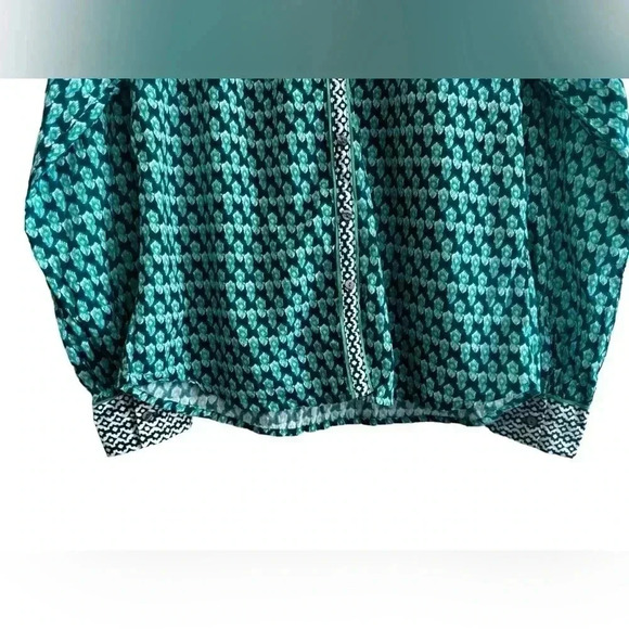 SUNDANCE Blouse Women's Size M Teal White Cotton Contrast Patterns Long Sleeve - Picture 7 of 13